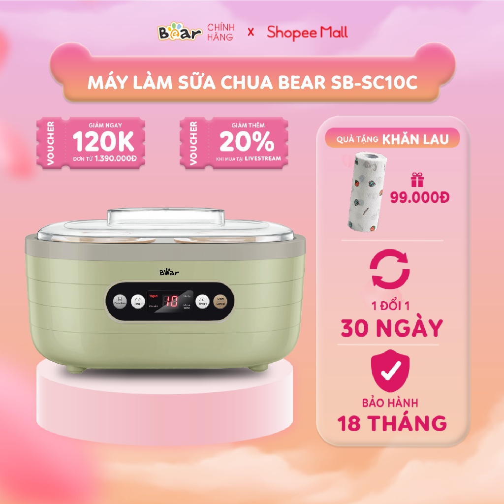 Máy Làm Sữa Chua Bear 1,7L Đa Chức Năng Lên Men Tự Động Tiết Kiệm Thời Gian Đảm Bảo An Toàn Vệ Sinh Thực Phẩm SB-SC10C