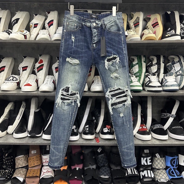 Quần jean nam dài xanh xanh rách VÁ DA đẹp mẫu mới,chất vải dày dặn co giãn tốt