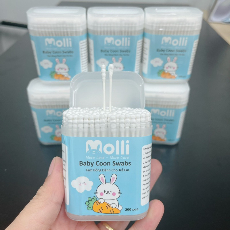 Tăm bông Molli cho bé hộp 200 chiếc