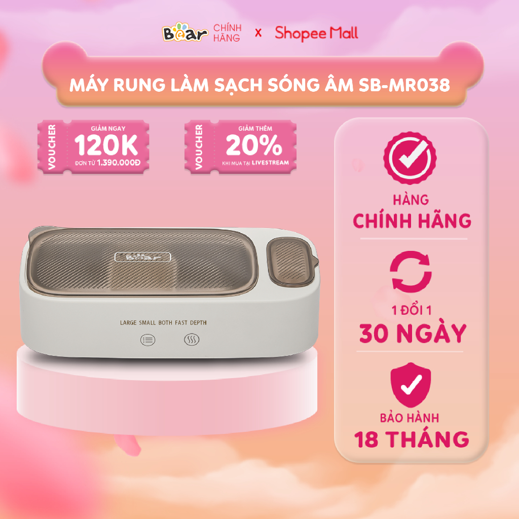 Máy Rửa Trang Sức Bằng Sóng Âm Bear Vệ Sinh Kính Mắt Lens Đồng Hồ Phụ Kiện Trang Sức Cọ Trang Điểm SB-MR038