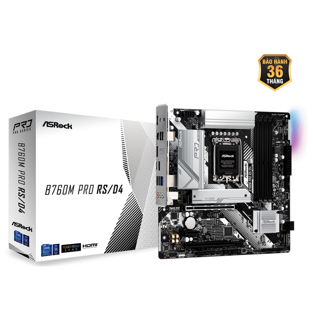 Mainboard Asrock B760M Pro RS D4 - Bảo hành chính hãng 36 Tháng
