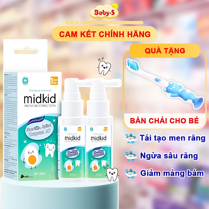 Xịt chống sâu răng Midkid chính hãng, Xịt chống sâu răng cho bé an toàn (tặng kèm 1 bàn chải đánh răng) Baby-S – SI018