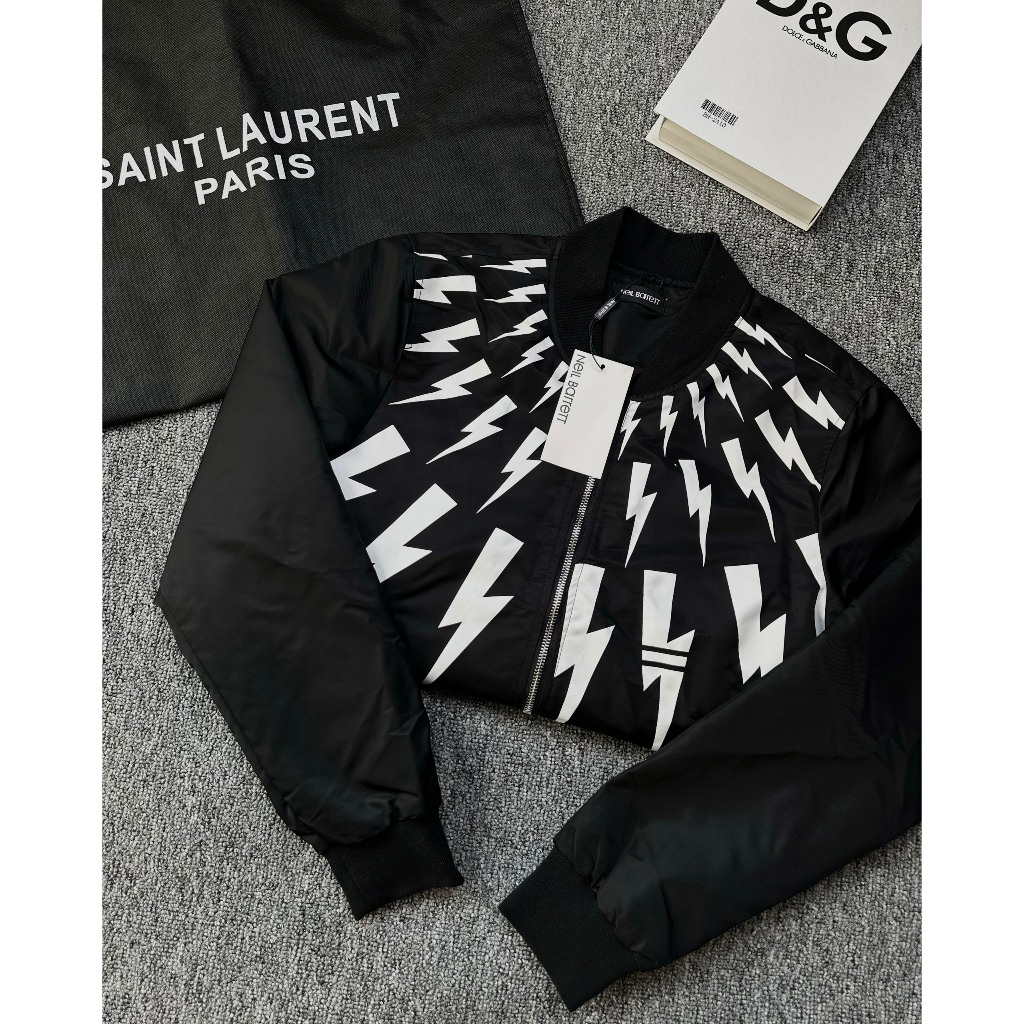 Áo khoác Gió Nam Nữ Siêu Cấp Neil Barrett In Họa Tiết Tia Sét Trước Ngực, Thời Trang Nam Siêu Cấp New 2023