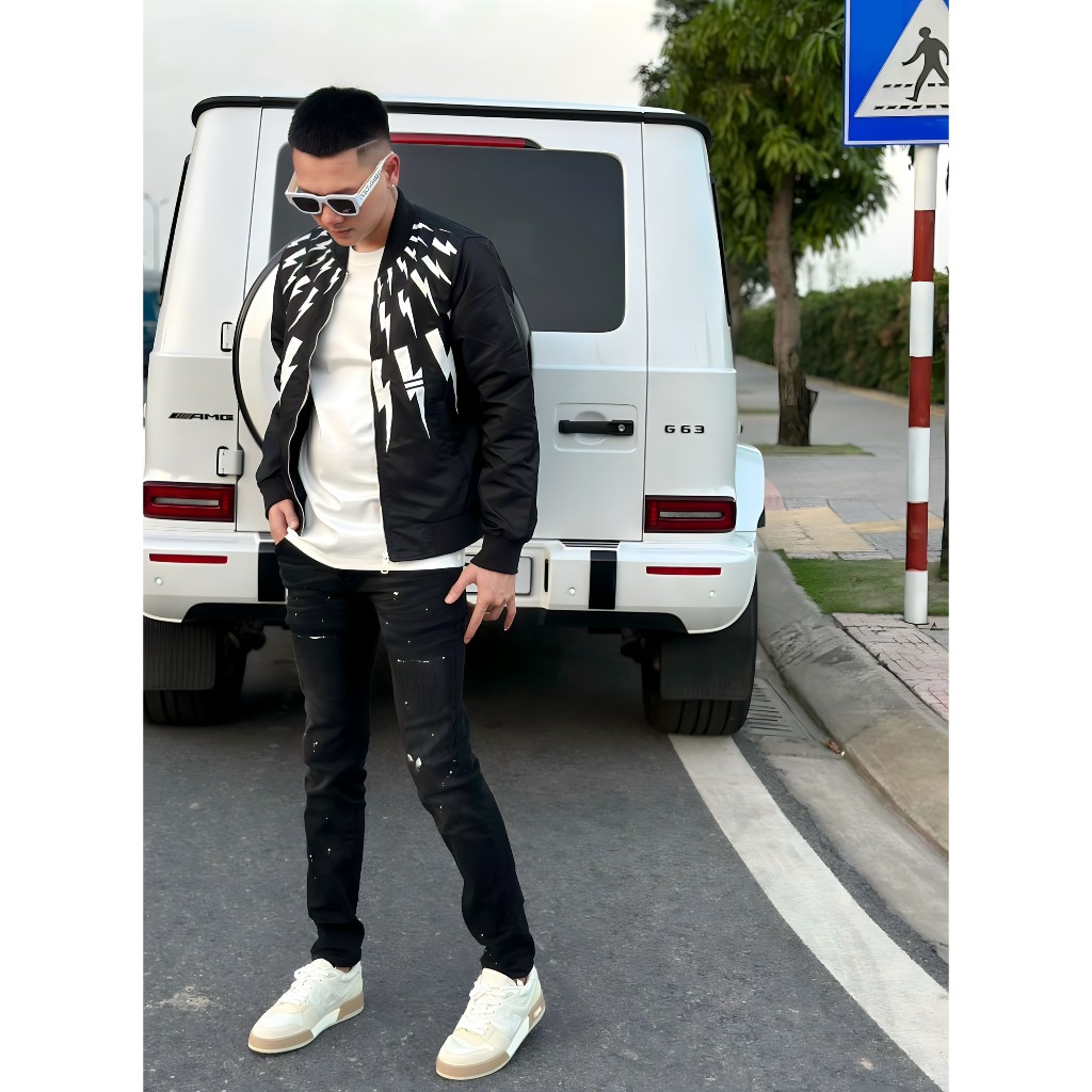 Áo khoác Gió Nam Nữ Siêu Cấp Neil Barrett In Họa Tiết Tia Sét Trước Ngực, Thời Trang Nam Siêu Cấp New 2023