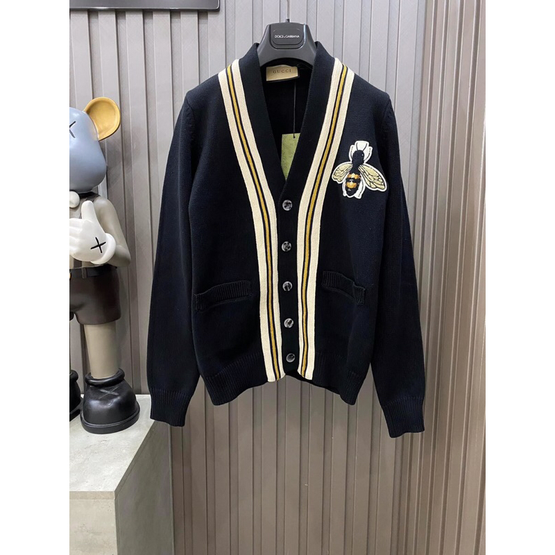 Hàng Có Sẵn!! Áo Khoác Len Cardigan Gucci Bee Best Quality Phối Line Họa Tiết Ong Thêu Tinh Tế G.C