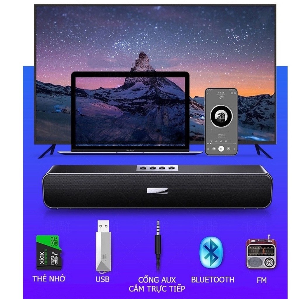 Loa Bluetooh A36 Siêu Bass, Âm Thanh Vòm Có Chỗ Cắm Thẻ Nhớ - Loa Không Dây Tương Thích Điện Thoại, Máy Tính, Tivi