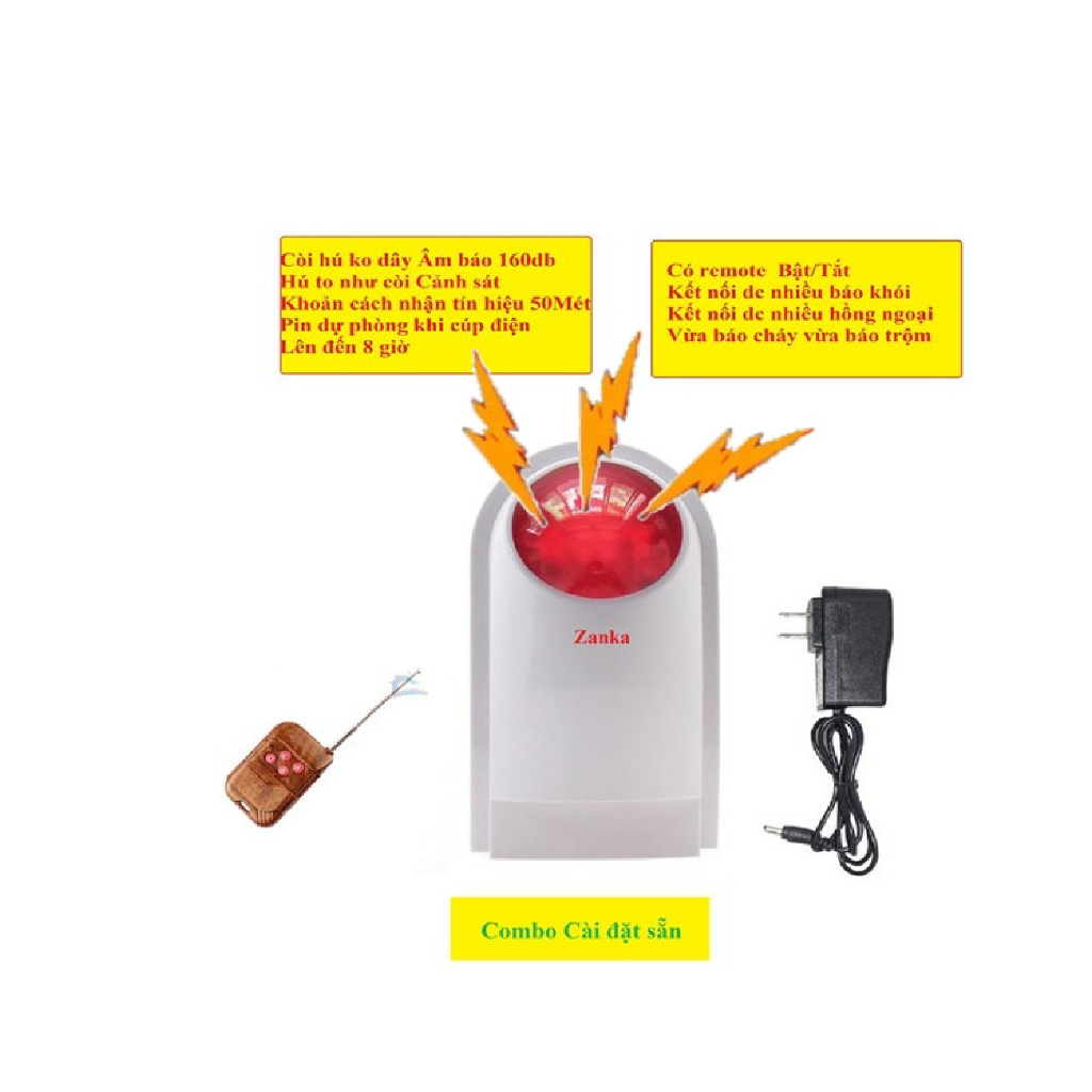 Còi hú đèn chớp, còi hú báo khói, còi hú báo trộm, còi hú ko dây, sóng RF 433 LB01