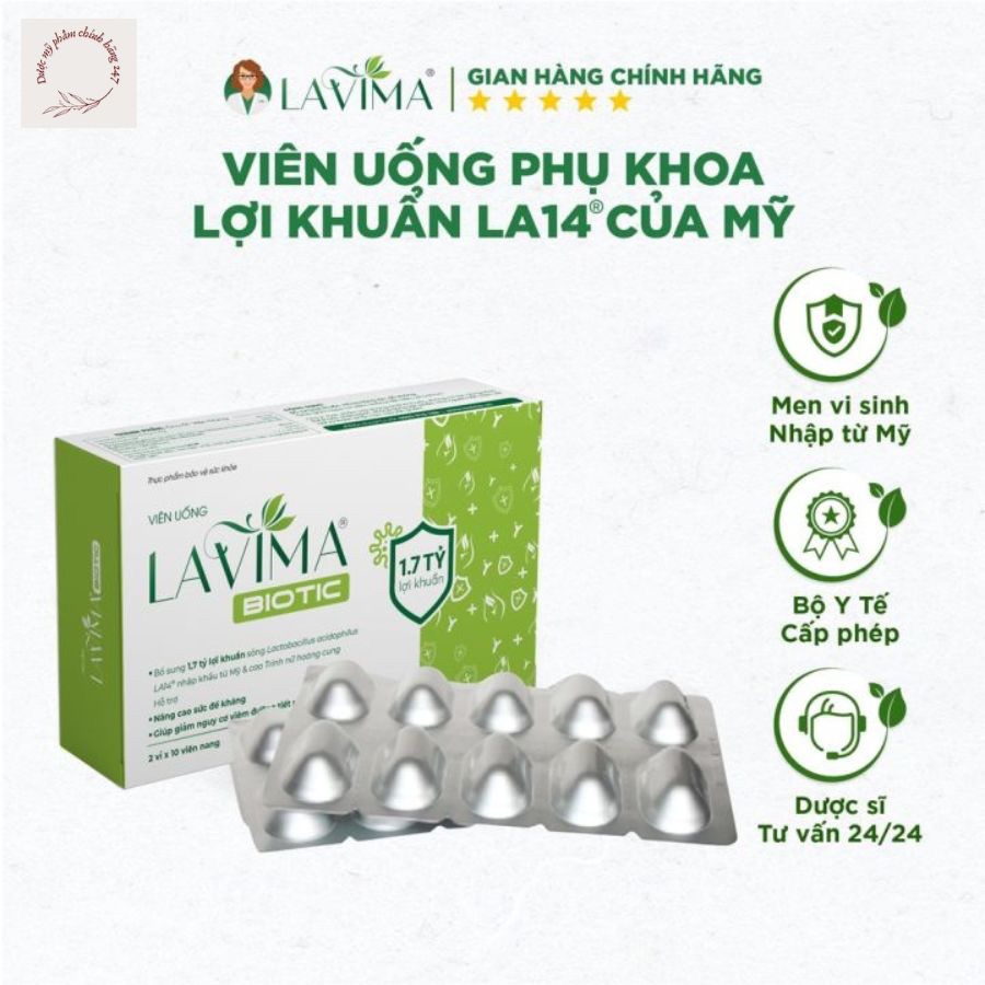 Viên Uống Phụ Khoa, Men Vi Sinh Vùng Kín LAVIMA BIOTIC (20 Viên) - Giảm Khí Hư, Ngứa Rát, Ngăn Ngừa Tái Phát