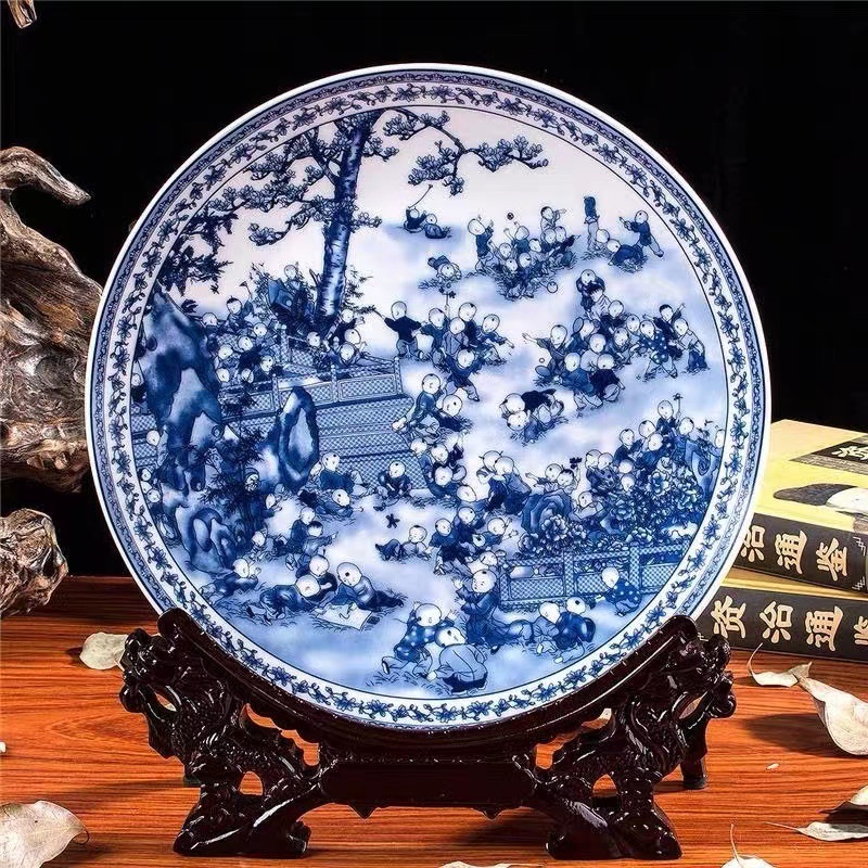 Đĩa sứ 25cm, Đĩa tranh gốm sứ Cảnh Đức, Đĩa trưng bày trang trí  siêu đẹp + combo giá đỡ