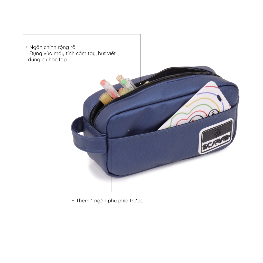 SCARAB NAVY HERITAGE PENCIL CASE - BÓP VIẾT DA SIMILI CAO CẤP