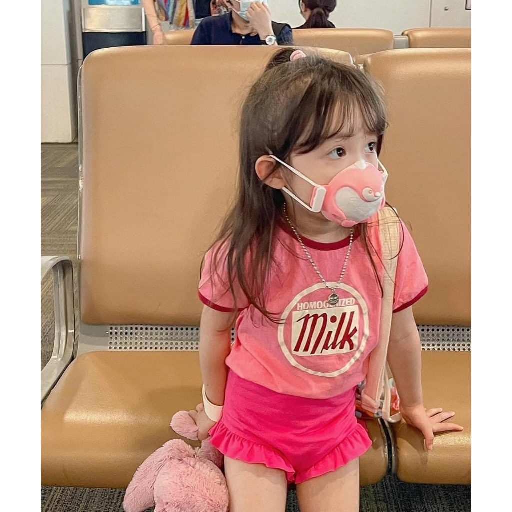 Set Bộ Áo Thun Cotton Tay Ngắn Hồng Dâu + Quần Đùi Bèo Hồng Dành Cho Bé Gái