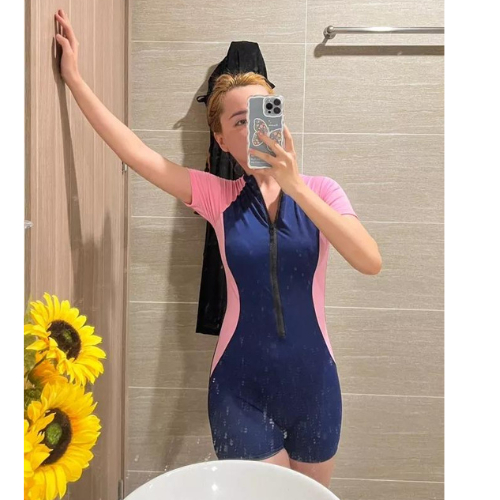 Bikini 1 mảnh áo tắm liền thân đi biển tay ngắn khóa kéo che khuyết điểm đồ bơi nữ kín đáo VAKOMA TT95