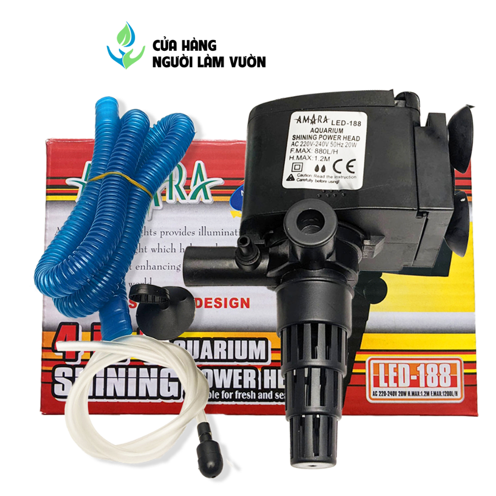 Máy bơm hồ cá 3 trong 1 bơm tạo oxy kèm có led AMARA 20w lưu lượng 800L/H bơm oxy giúp cá khỏe mạnh