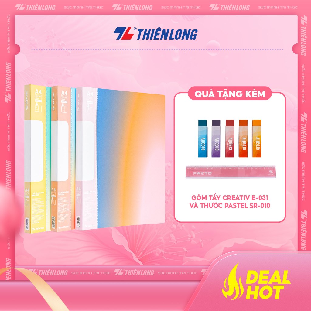 File bìa học sinh, bìa lá A4 Thiên Long DB-002 30 lá màu pastel gradient, lưu trữ đề cương học tập, tài liệu văn phòng