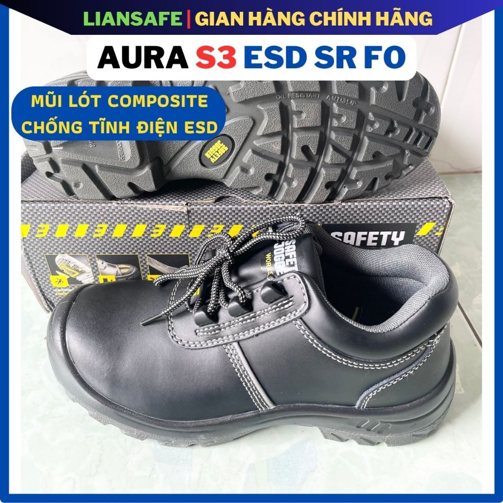 Giày bảo hộ lao động nam Safety Jogger Aura S3 ESD chống đinh đi công trình công trường chống tĩnh điện mũi composit
