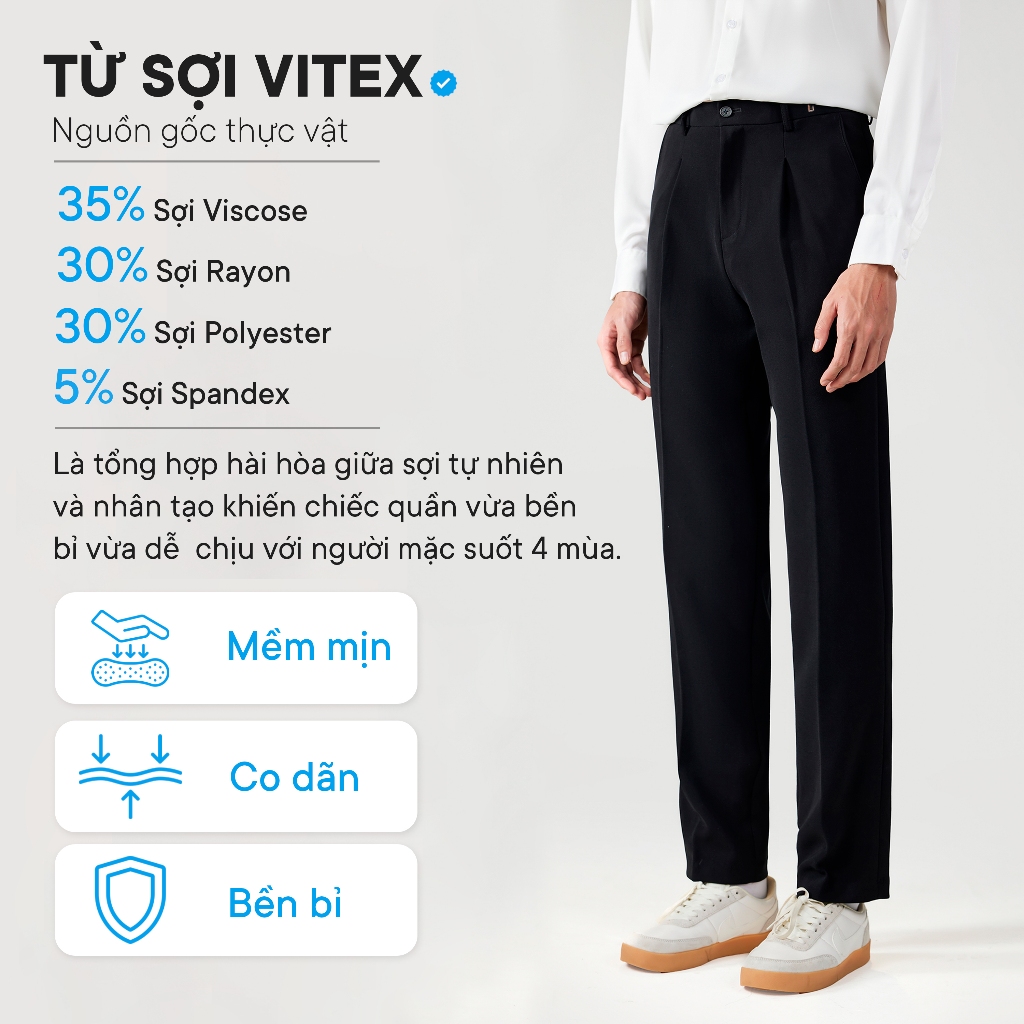 Quần âu nam JBAGY - Smart Pants điều chỉnh cạp linh động, vải Vitex co giãn cao cấp chống nhăn - JA0303