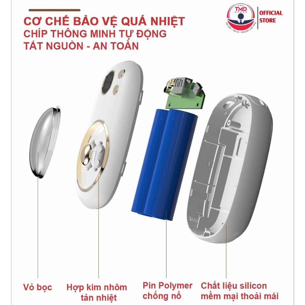 Máy sưởi mini cầm tay TMD cao cấp dung lượng cao 10000mAh sạc nhanh Type C, kiểu đáng tinh tế biểu tượng Phi Hành Gia