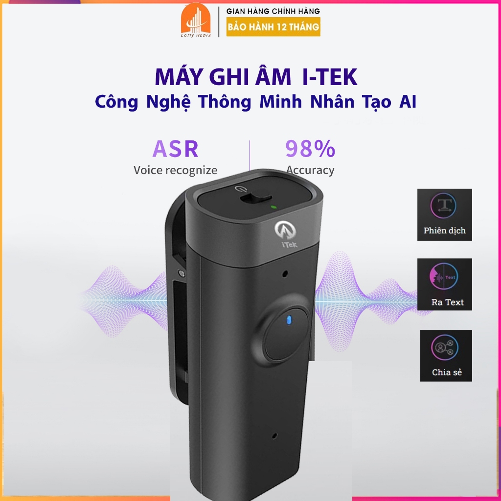 Máy ghi âm phiên dịch giọng nói thông minh Kaw lTek hỗ trợ phiên dịch, xuất văn bản cực tiện ích - Bảo hành 12 Tháng