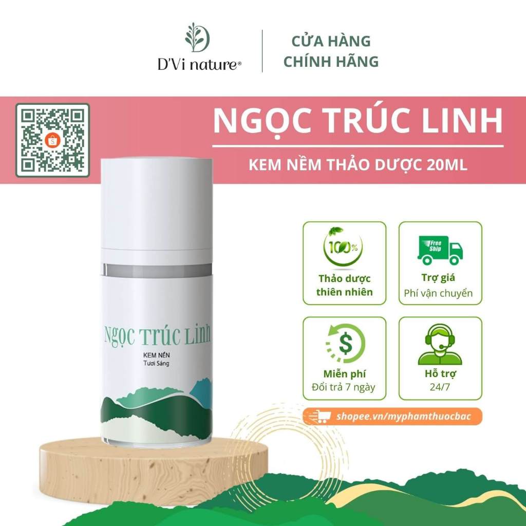 Ngọc trúc linh D'Vi nature kem nền thảo dược giúp da sáng mịn, bóng mịn tạo lớp nền sáng mịn tự nhiên trên da