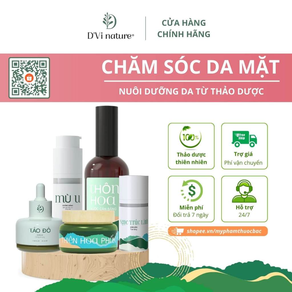 Combo dưỡng da D'Vi nature giúp da sáng mịn, hồng hào, cấp ẩm cho da, làm mờ vết thâm trên da và se khít lỗ chân lông.