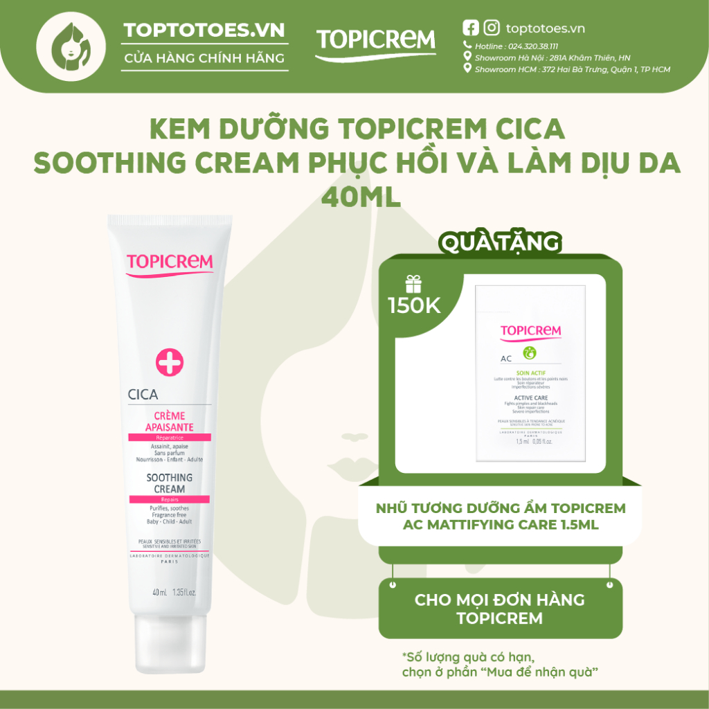 Kem dưỡng Topicrem Cica Soothing Cream phục hồi và làm dịu da 40ml