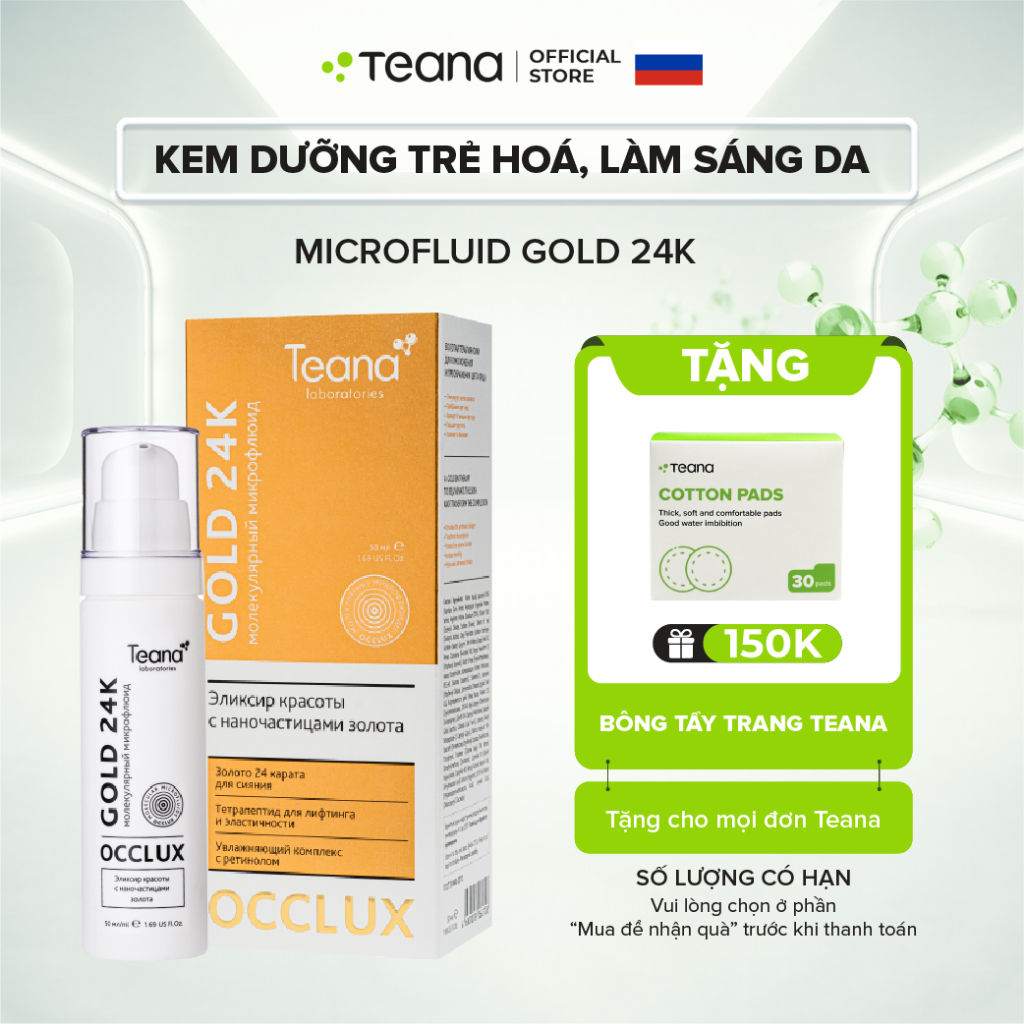 Kem dưỡng Teana "Occlux" Molecular Microfluid Gold 24k trẻ hoá, làm sáng da chứa phân tử vàng 24k 50ml