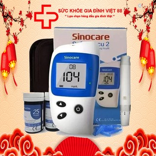 Máy đo đường huyết SINOCARE SAFE-ACCU 2 kèm 25 que thử và 25 kim chích máu