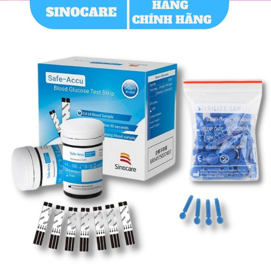 Hộp 25 hoặc 50 Que thử Đường Huyết Sinocare Safe Accu + Kim chích máu