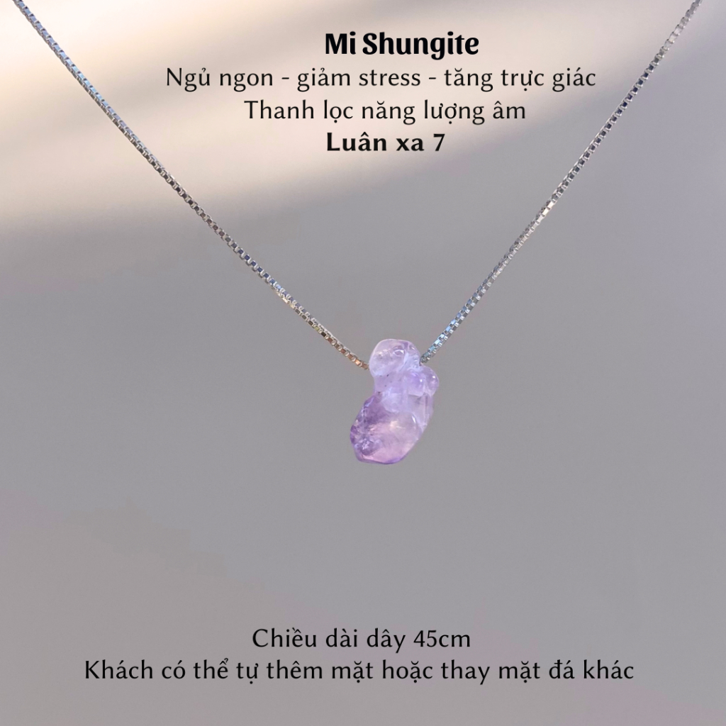 Dây chuyền bạc mầm đá thạch anh tím rung bóng tinh thể amethyst Brazil