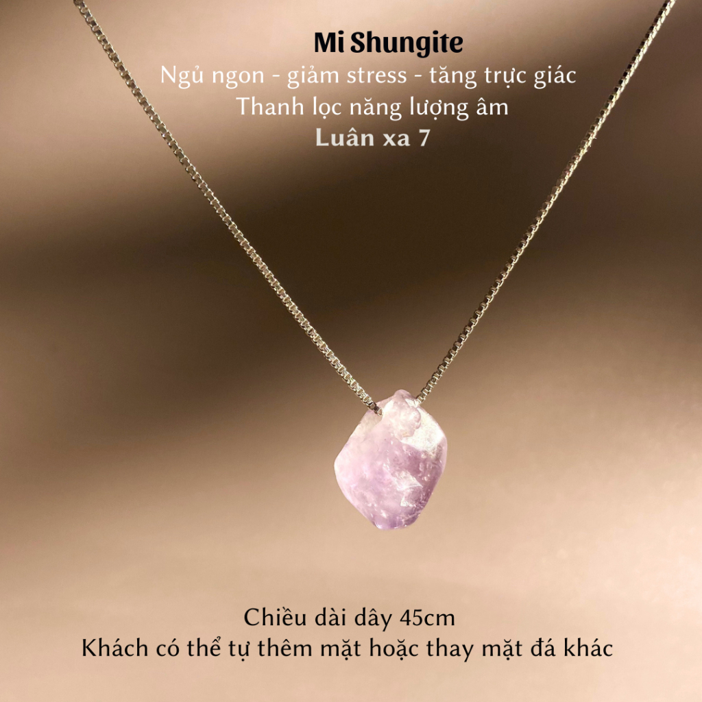 Dây chuyền bạc mầm đá thạch anh tím rung bóng tinh thể amethyst Brazil