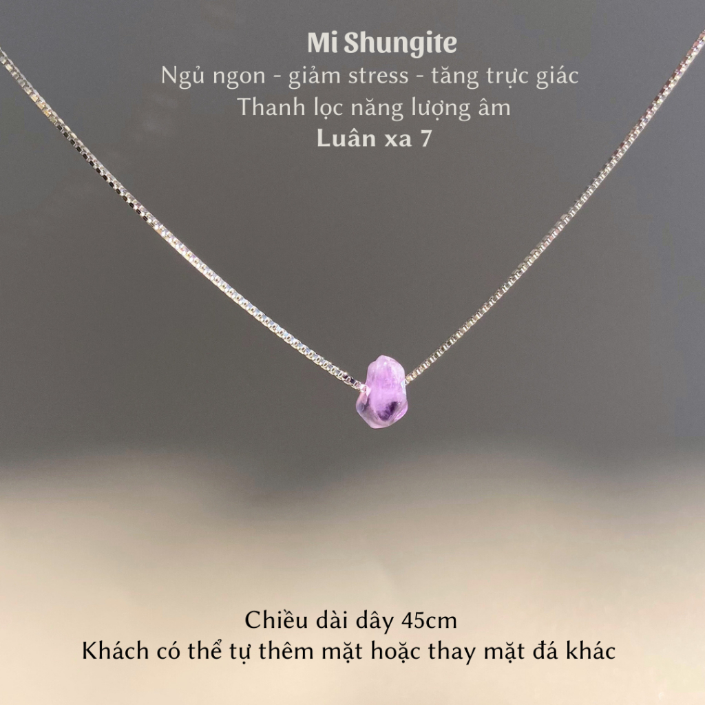 Dây chuyền bạc mầm đá thạch anh tím rung bóng tinh thể amethyst Brazil