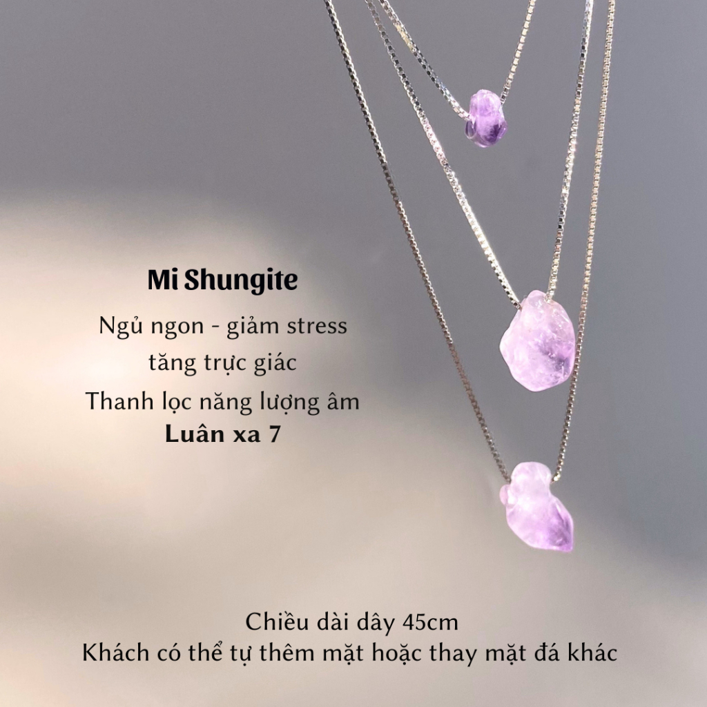Dây chuyền bạc mầm đá thạch anh tím rung bóng tinh thể amethyst Brazil
