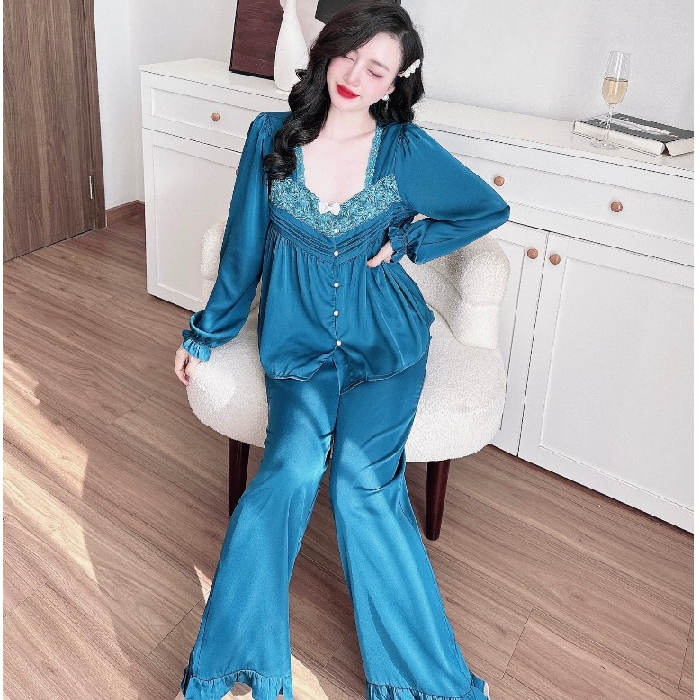 Pijama Nữ SOJJUN Bộ Latin Trơn Tiểu Thư Cổ Vuông 2Size 45-80Kg