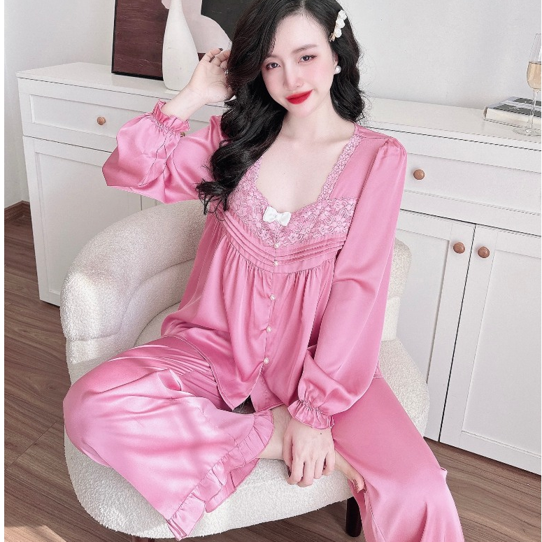 Pijama Nữ SOJJUN Bộ Latin Trơn Tiểu Thư Cổ Vuông 2Size 45-80Kg