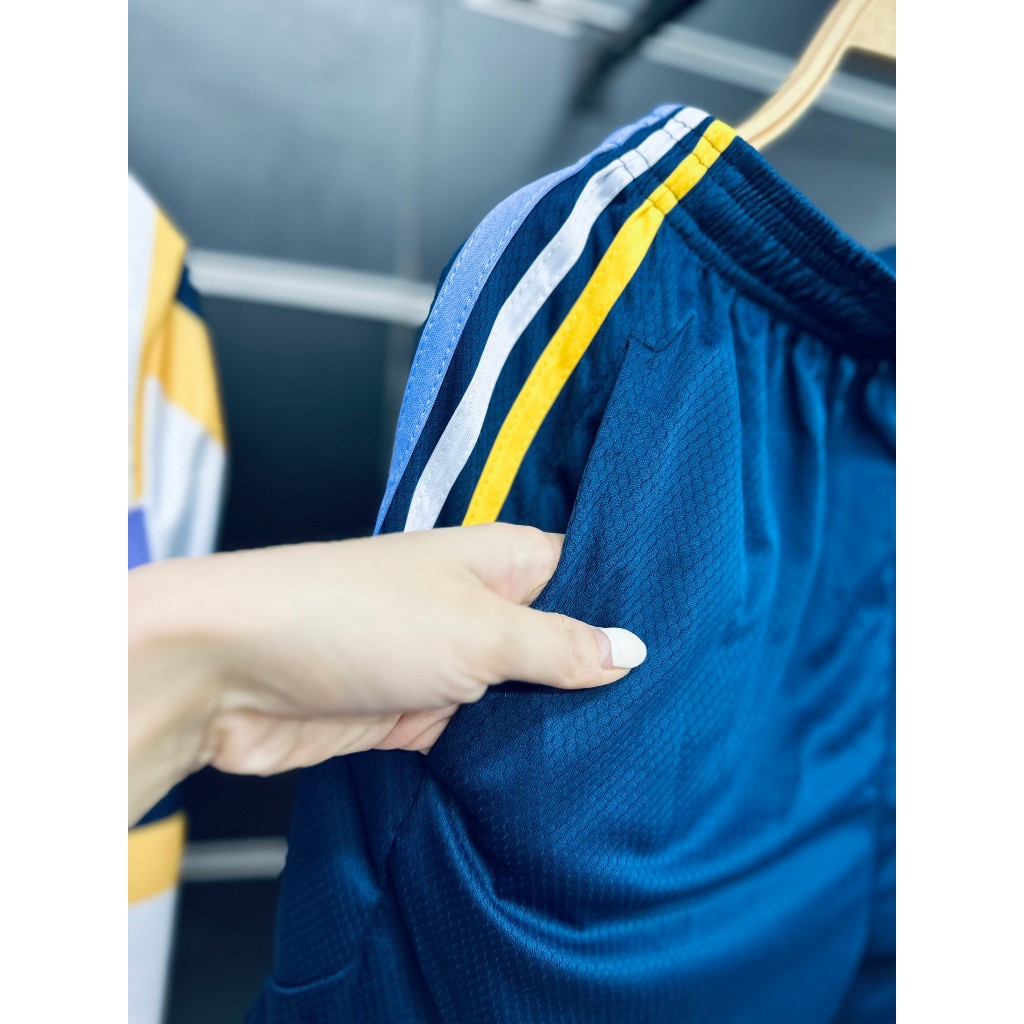 Set bộ quần áo bóng đá thể thao nam nữ real madrid tập luyện 2023 2024 áo tím vàng quần xanh than có túi