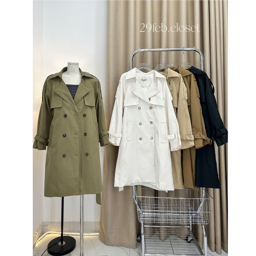 Áo Khoác Mangto Nữ Dáng Dài 6 Khuy 29feb.closet Kèm Dây Đai Thời Trang Thu Đông - A341