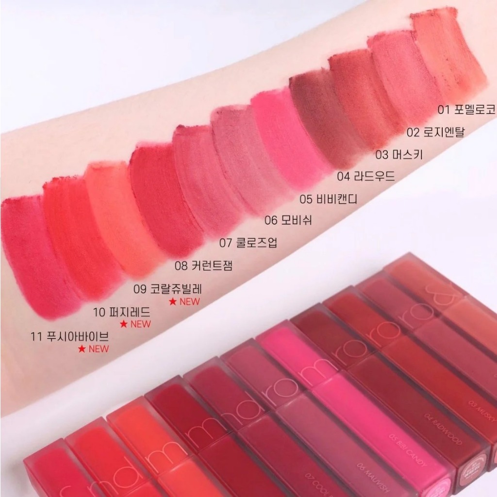 Son Tint Giúp Môi Căng Mọng Romand Glasting Water Tint, Kem Lì Blur Fudge Tint