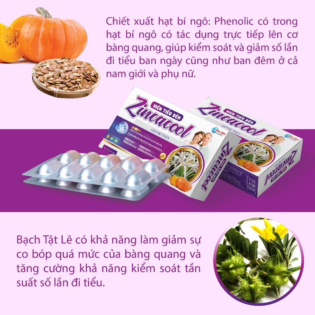 Viên tiểu đêm zincacool giảm tiểu rắt tiểu khó tiểu nhiều lần tiểu đêm nhiều hộp 30 viên [CHÍNH HÃNG]