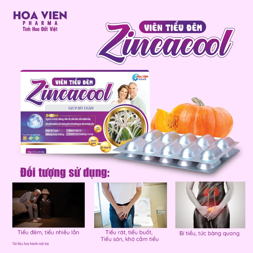 Viên tiểu đêm zincacool giảm tiểu rắt tiểu khó tiểu nhiều lần tiểu đêm nhiều hộp 30 viên [CHÍNH HÃNG]