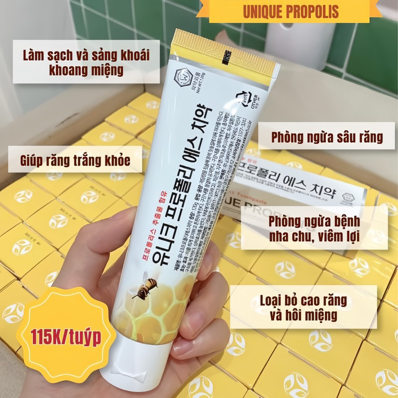 Kem đánh răng kháng khuẩn chiết xuất keo ong Unique Propoli nhập khẩu Hàn Quốc