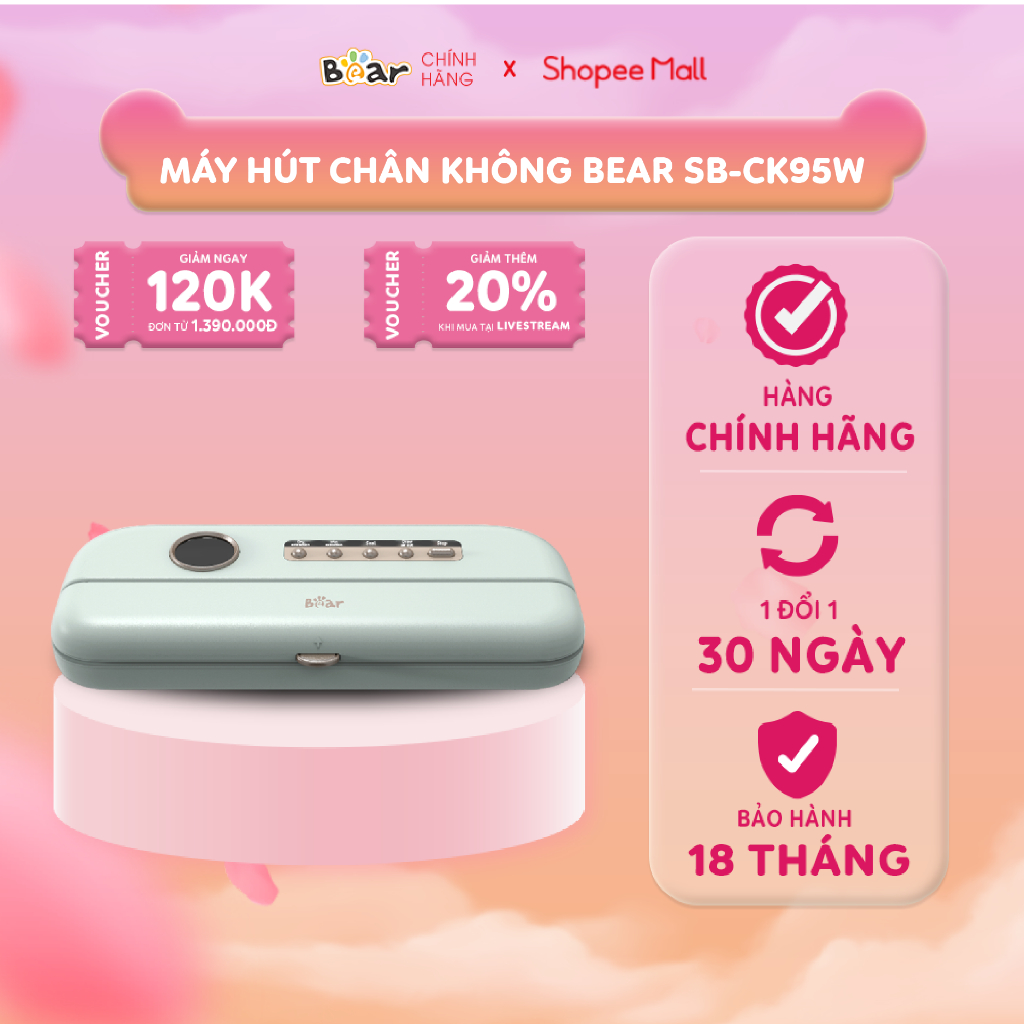 Máy Hút Chân Không Bảo Quản Thực Phẩm Bear Hút Đồ Khô Đồ Ướt Nhỏ Gọn Không Kén Thực Phẩm Công Suất Khỏe SB-CK95W