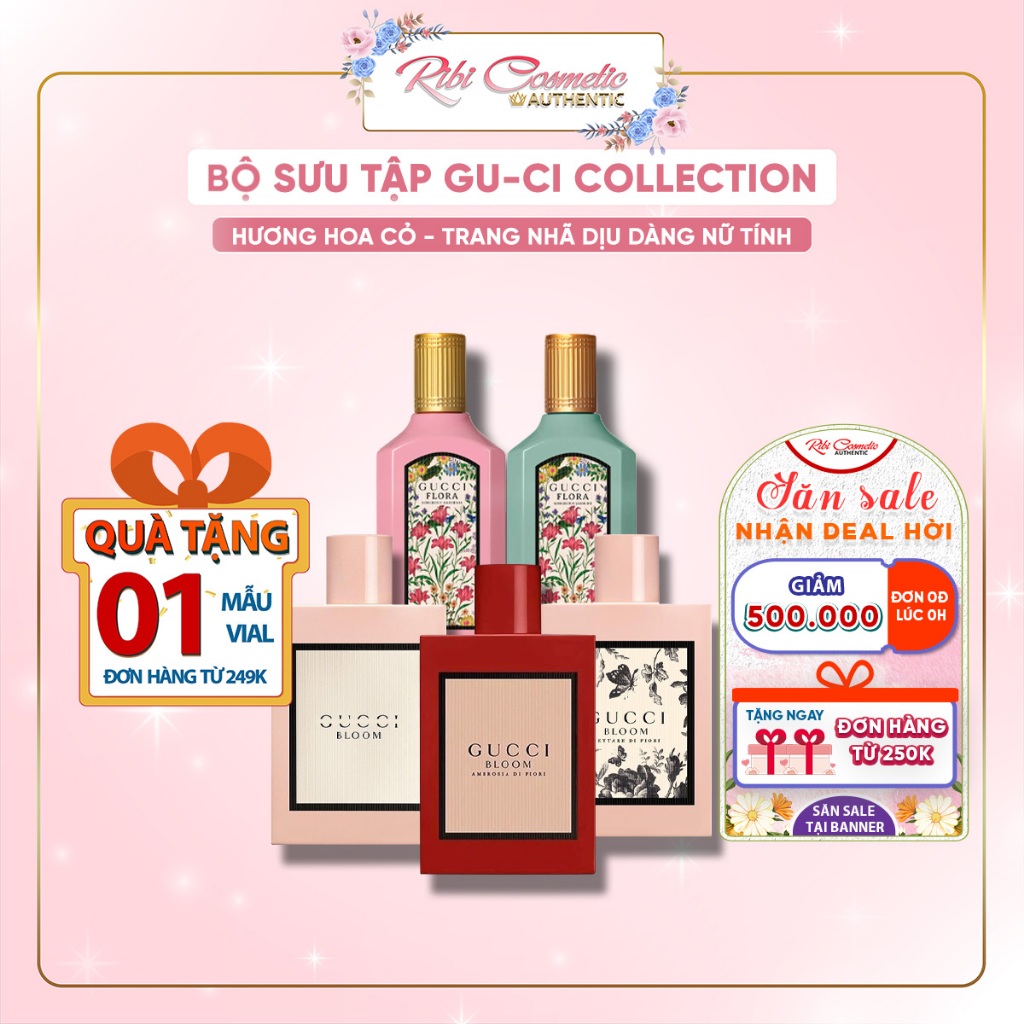 Nước Hoa Nữ Gucci Bloom Hồng Đỏ Tím, Gu-ci Flora Gorgeous Gardenia 2021 Vườn Hoa Thơm Ngát Ribicosmetics