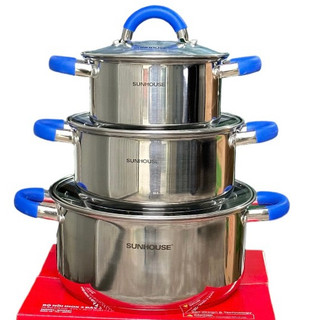 Bộ 3 nồi inox 3 đáy sunhouse shg316 DÙNG ĐƯỢC BẾP TỪ