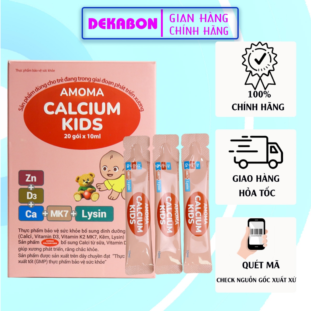 Canxi AMOMA CALCIUM KIDS hộp 10ml/20 gói - Bổ sung Calci từ sữa, Vitamin D3. MK7, chắc xương, cao lớn cho trẻ - DEKABON