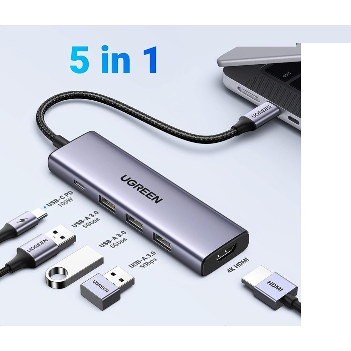 Bộ chuyển Type C To HDMI + 3*USB 3.0 + PD Power 4K@60Hz  Ugreen 15597 CM511