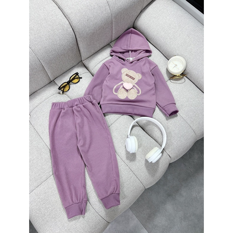 Bộ tăm nhung mũ gấu tim bé gái