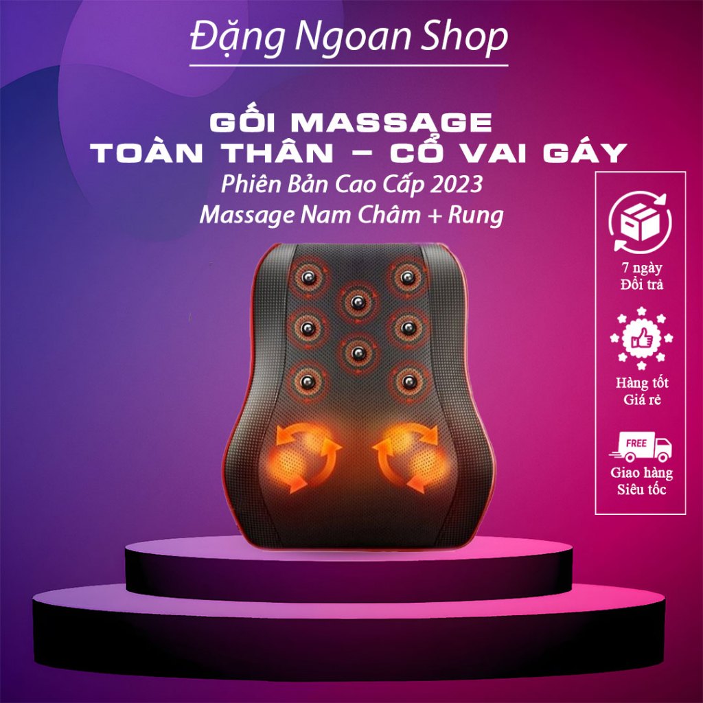 Gối massage vai gáy body (2023), Máy massage mặt trời phối hợp 7 nam châm hút từ tính + dùng đồ nóng chườm thảo dược - Đ