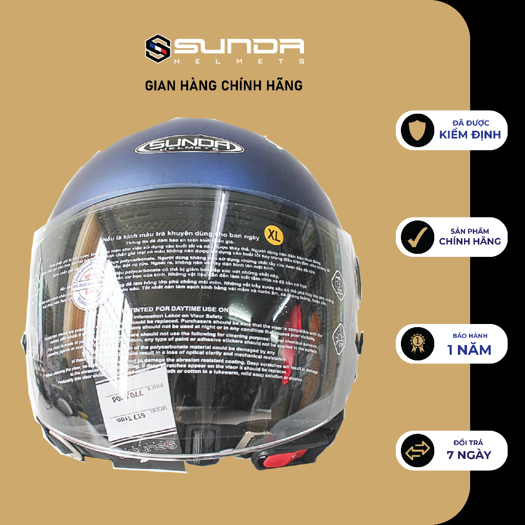 Mũ Bảo Hiểm Cao Cấp Trùm Đầu Sunda 617 trơn - dành cho người có size đầu lớn