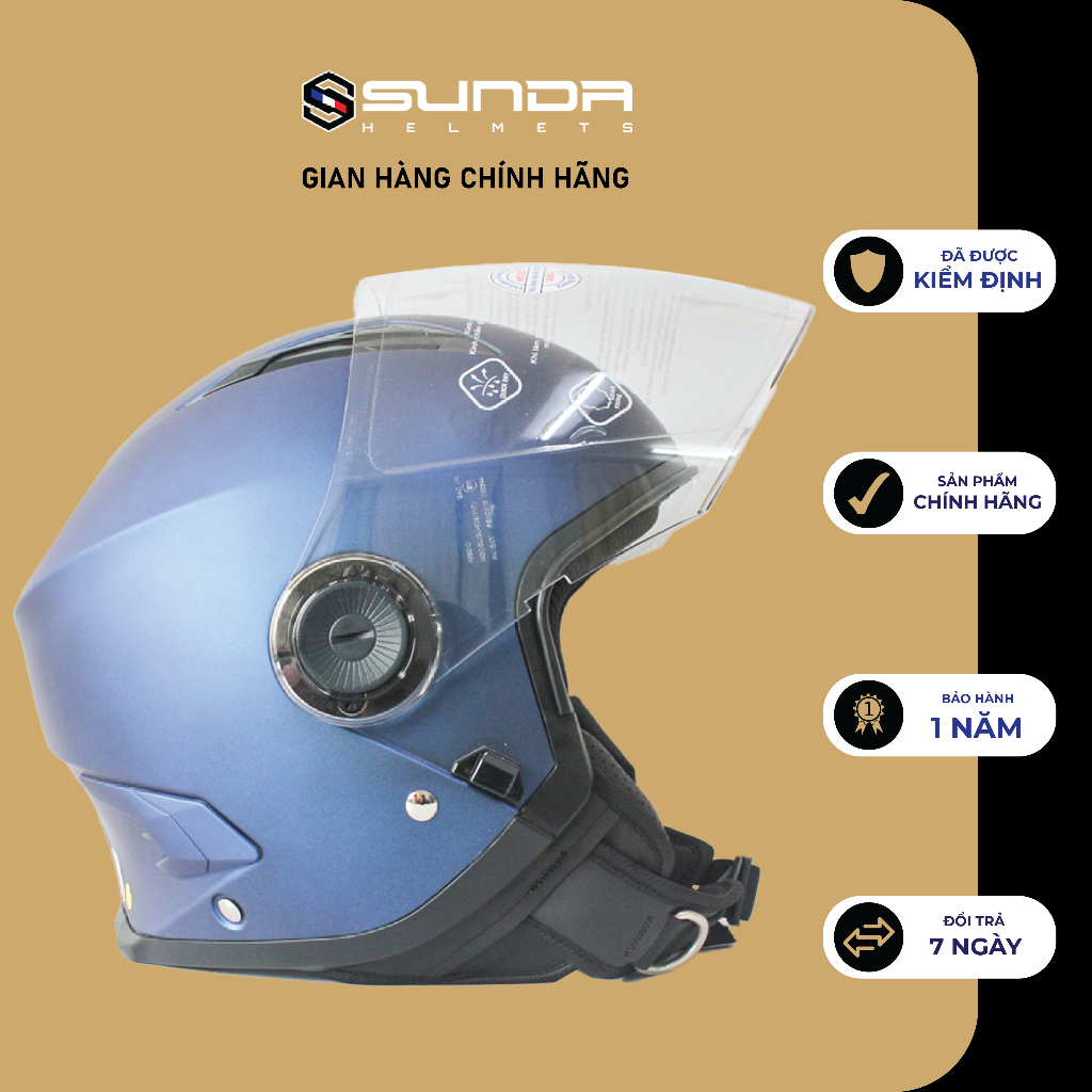Mũ Bảo Hiểm Cao Cấp Trùm Đầu Sunda 617 trơn - dành cho người có size đầu lớn (nhiều màu)