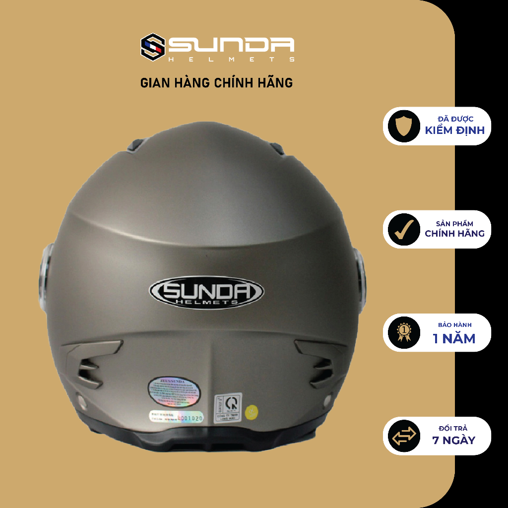 Mũ Bảo Hiểm Cao Cấp Trùm Đầu Sunda 617 trơn - dành cho người có size đầu lớn